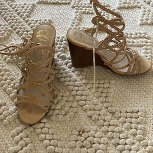 Fergalicious Women's Braided Wedge Sandals - Tan